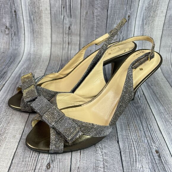 Kate Spade Sliver Slingback Pump Metallic Bronze Nappa Bow Size 8 B Heels - Picture 4 of 9